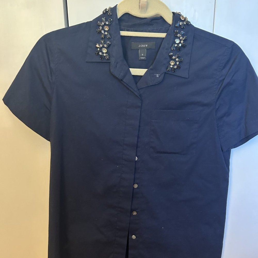 J.Crew Short sleeve Bejeweled Button down top Size 0
